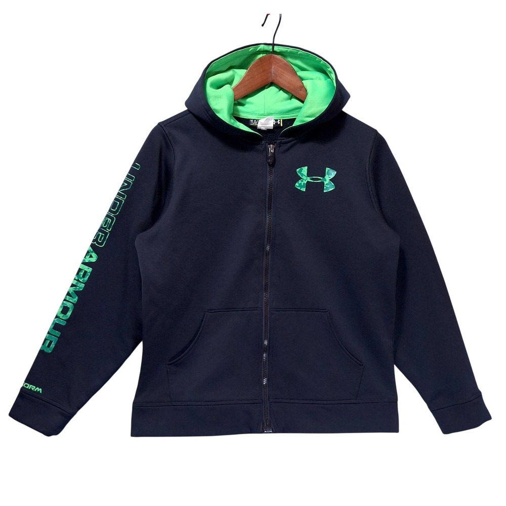 Under Armour MagZip Storm Fleece Hoodie‎ Jacket Youth YLG Green Black Full Zip